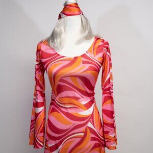 60s Go Go Girl Dancer Hippie Retro Womens Costume with Platinum Blond Wig